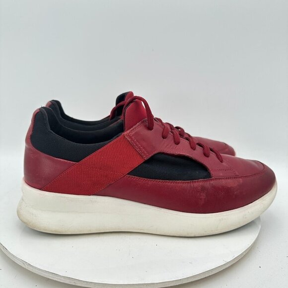 Salvatore Ferragamo Men Size 9EE Red Burgundy Black Leather Low Top Lace Up Shoe - Picture 4 of 11